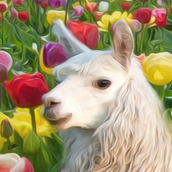 16x20 Suri Alpaca Field of Flowers Sky Landscape Fantasy Oil Painting‎ Art Print - Picture 4 of 7